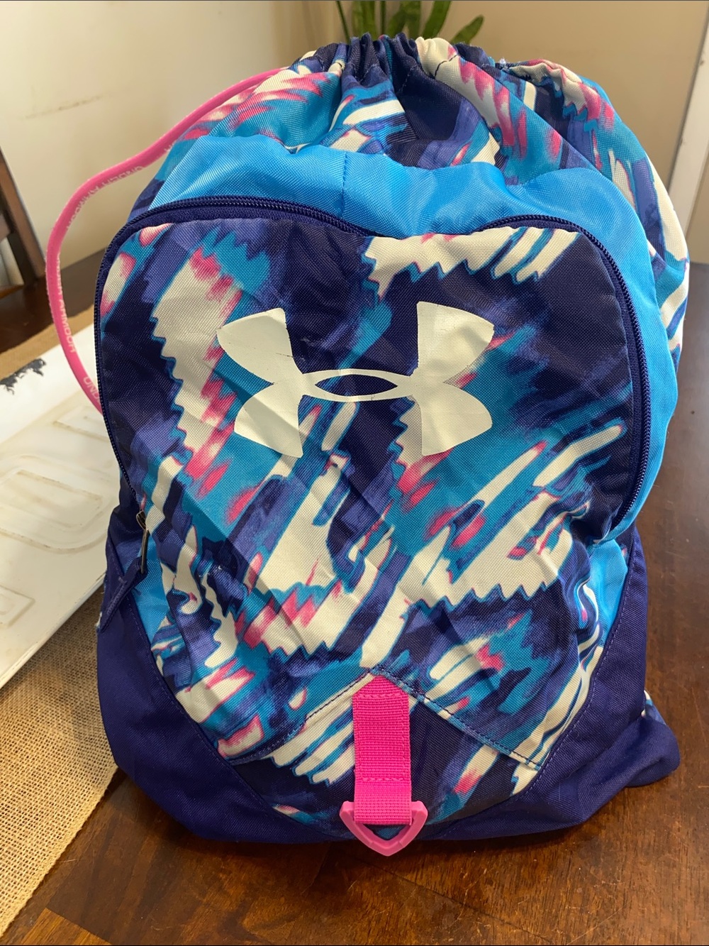 Under Armour Blue, Pink & White Patterned Drawstring Backpack